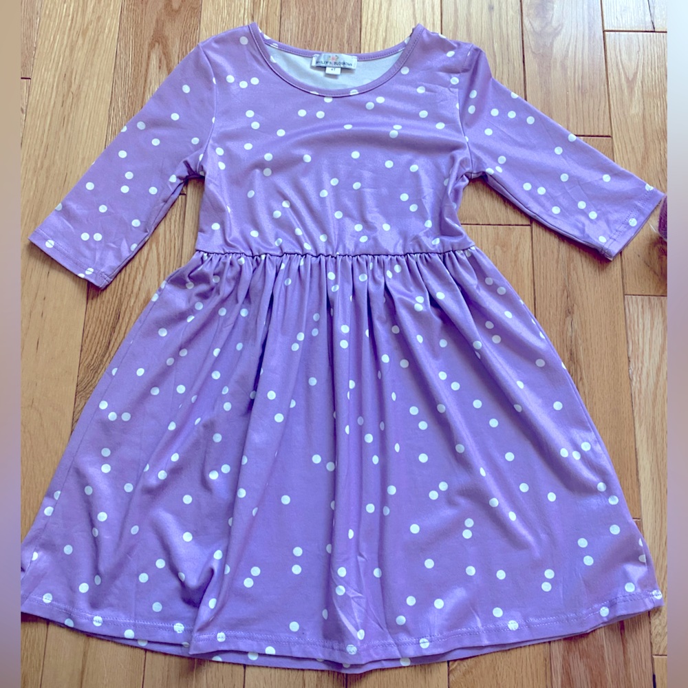 Bailey’s Blossoms Toddler Dress (Purple w/ White Polkadots) - Size 4T